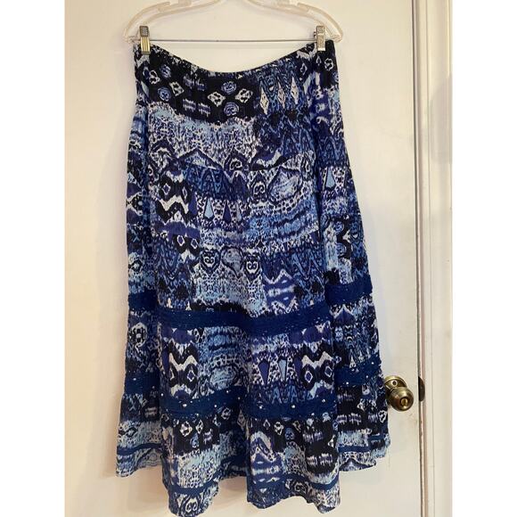 Notations Womens Blue Boho Tiered Skirt Plus Size 2X Elastic Waist - Picture 2 of 5